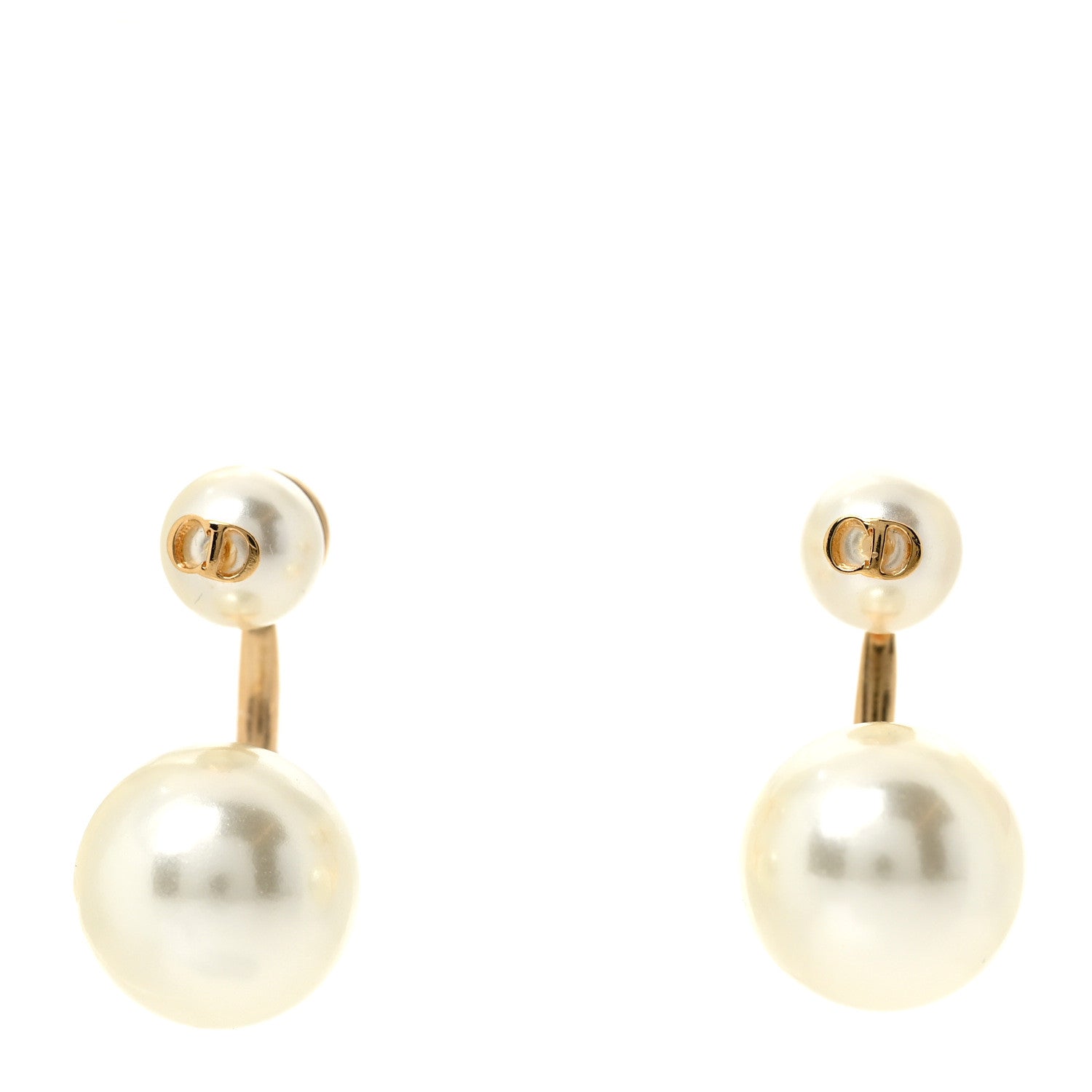 Christian Dior Double Pearl Earrings Gold 1 of 4