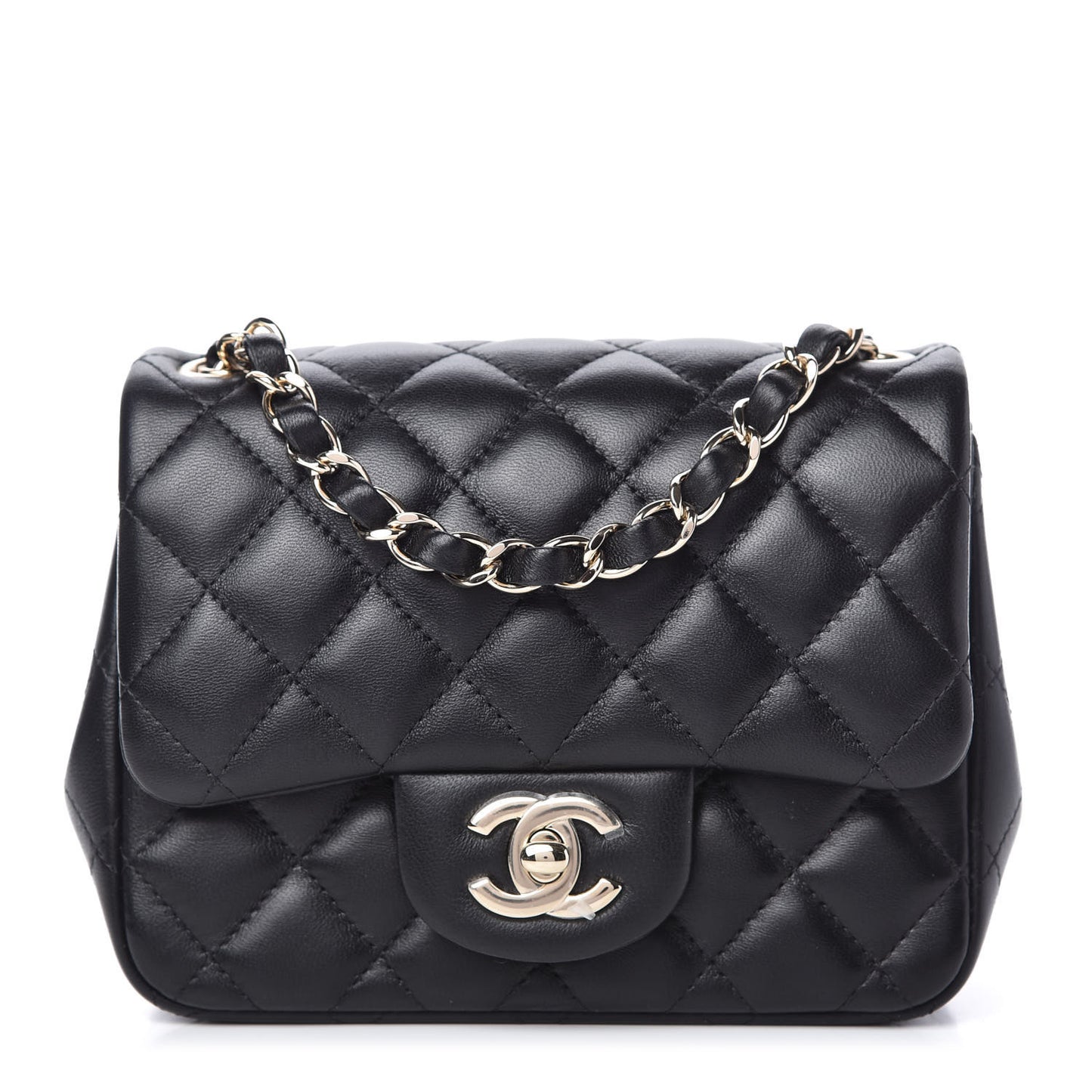 Lambskin Quilted Mini Square Flap Black
