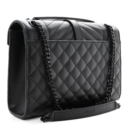 Saint Laurent Grain De Poudre Textured Mixed Matelasse Triquilt Medium Monogram Monochrome Satchel Black 3 of 11