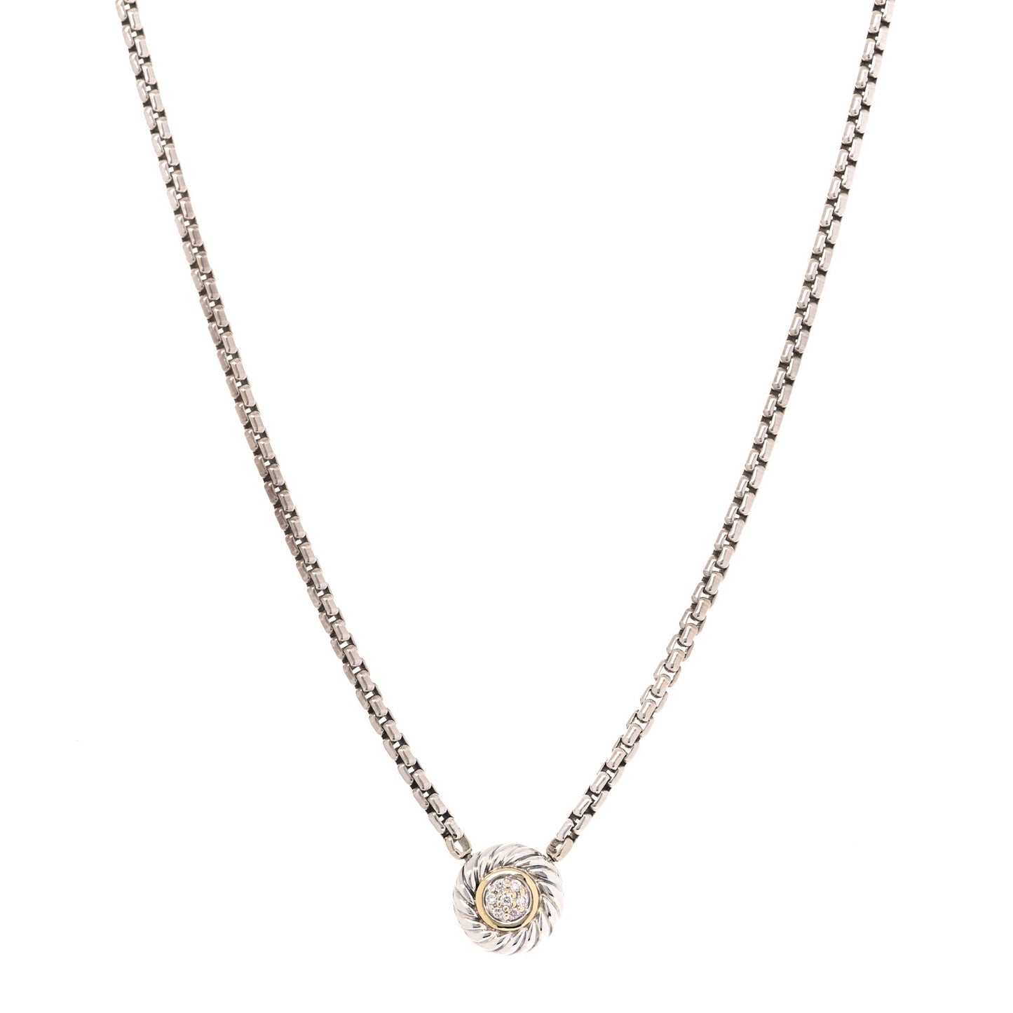 Sterling Silver 18K Yellow Gold Diamond 12mm Pave Cookie Necklace