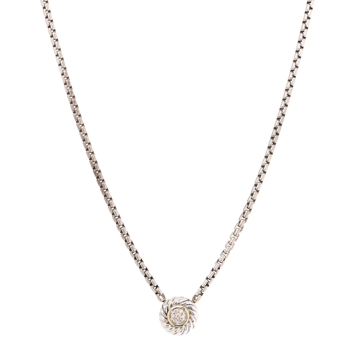 David Yurman Sterling Silver 18K Yellow Gold Diamond 12mm Pave Cookie Necklace 1 of 5