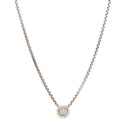 David Yurman Sterling Silver 18K Yellow Gold Diamond 12mm Pave Cookie Necklace 1 of 5