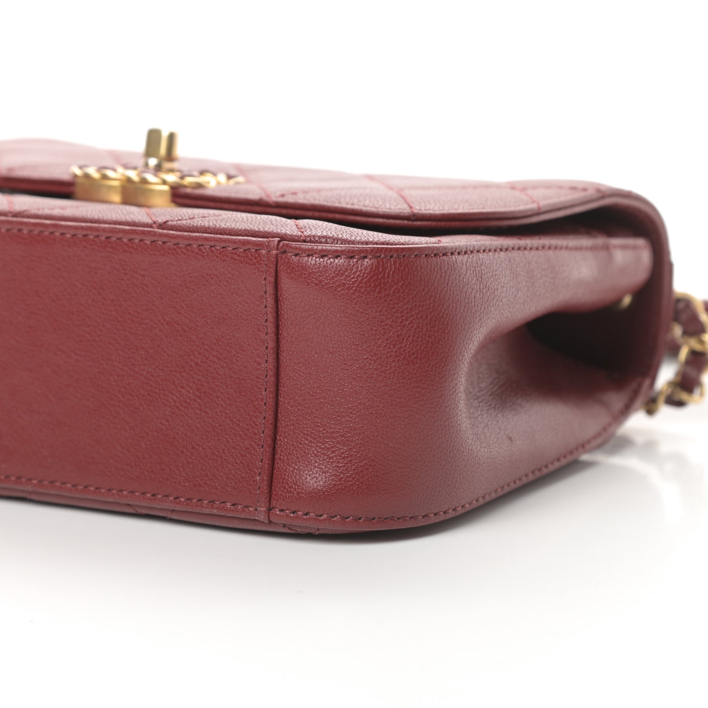 Lambskin Quilted Small Chain Infinity Top Handle Flap Burgundy