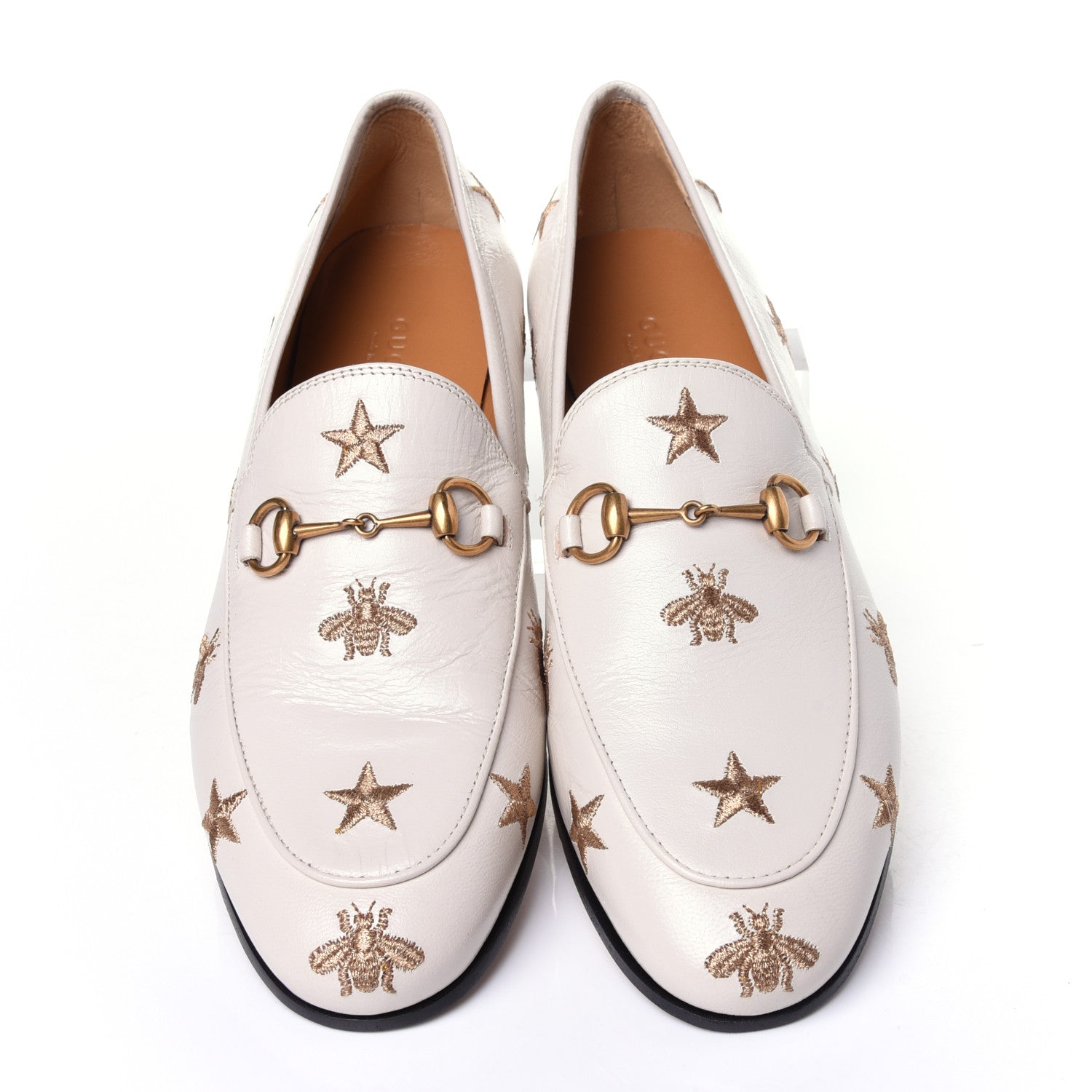 Gucci Goatskin Bee Star Embroidered Womens Jordaan Loafers 39 Mystic White 5 of 11