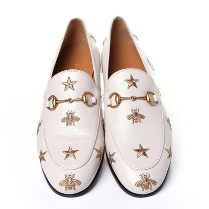 Gucci Goatskin Bee Star Embroidered Womens Jordaan Loafers 39 Mystic White 5 of 11