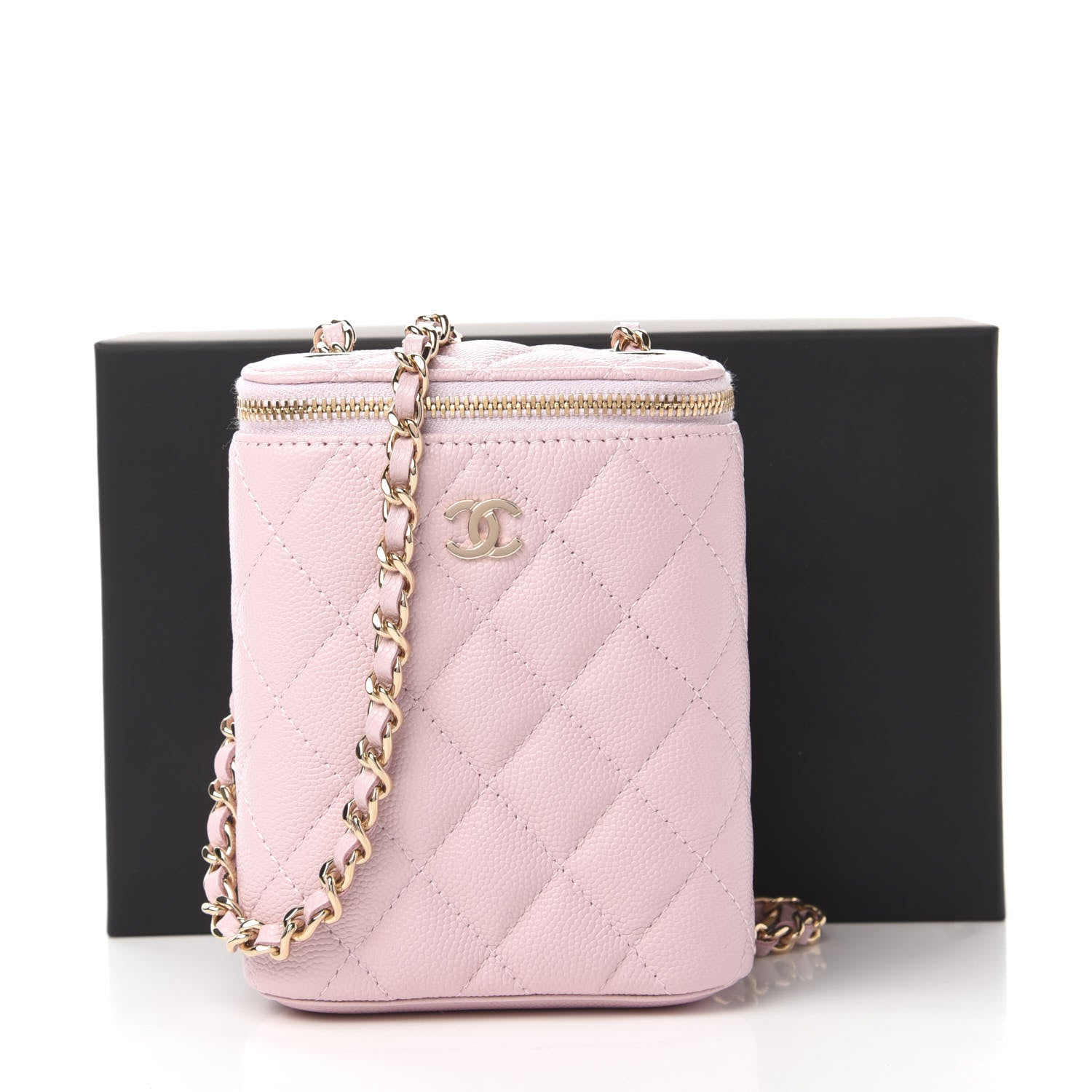 Chanel Caviar Quilted Small Vertical Coco Beauty Vanity Case With Chain Light Pink 11 of 11