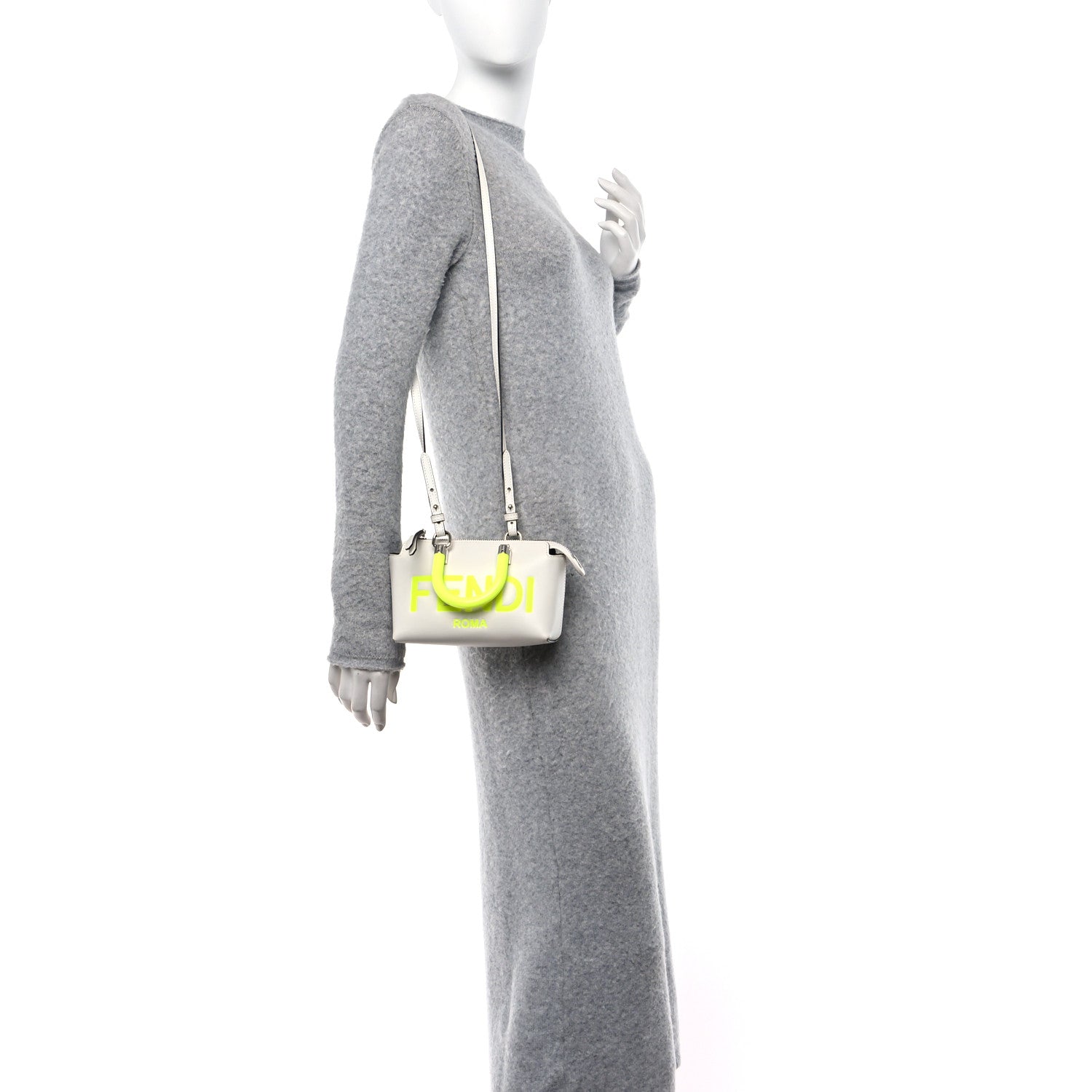 Fendi Vitello King Plexiglass Logo Embossed Mini By The Way Top Handle Boston Bag White Yellow 2 of 10