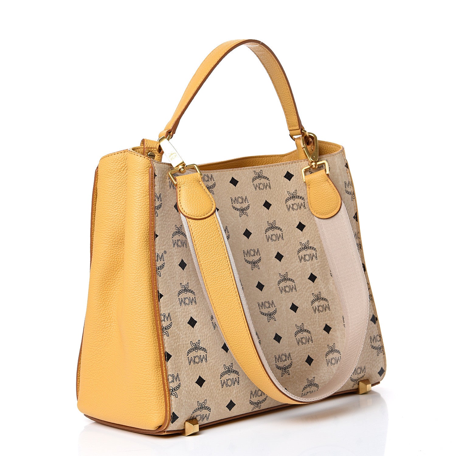 MCM Visetos Medium Corina Shoulder Bag Beige Yellow 2 of 13