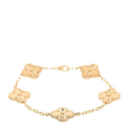 Van Cleef & Arpels 18K Yellow Gold 5 Motifs Guilloche Vintage Alhambra Bracelet 1 of 6