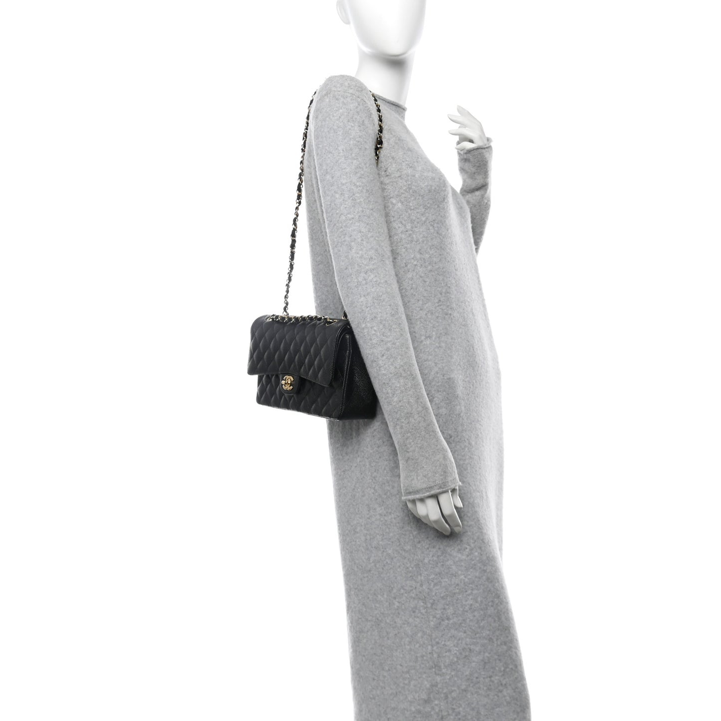 Caviar Quilted Medium Double Flap Black