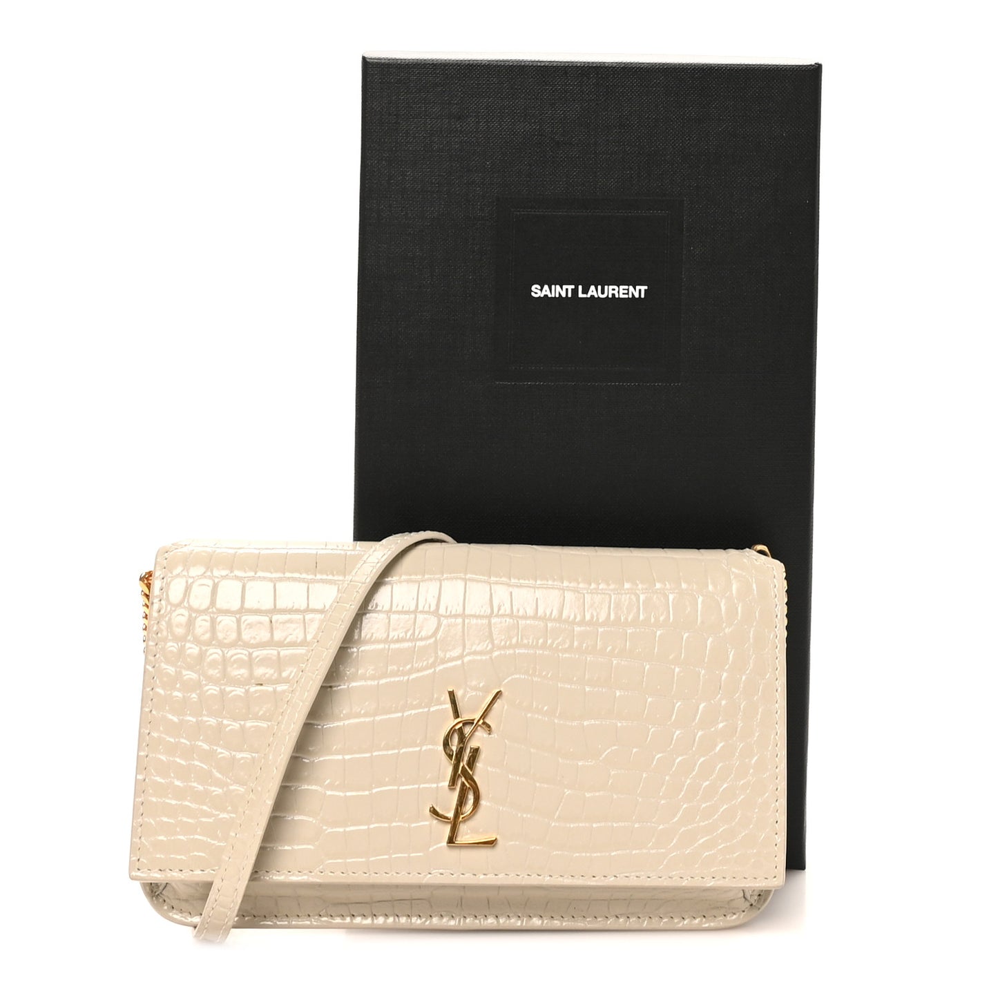 Crocodile Embossed Monogram Phone Holder Crossbody Blanc Vintage