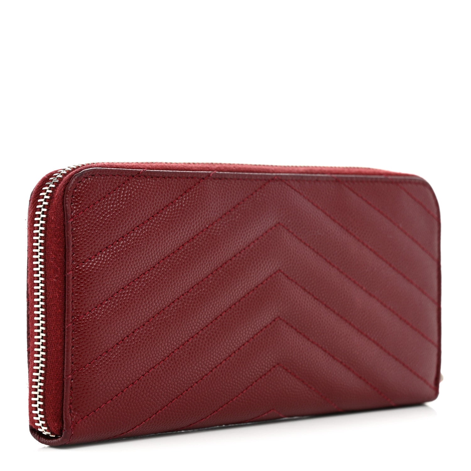 Saint Laurent Grain De Poudre Matelasse Chevron Monogram Zip Around Wallet Palissandre 3 of 9