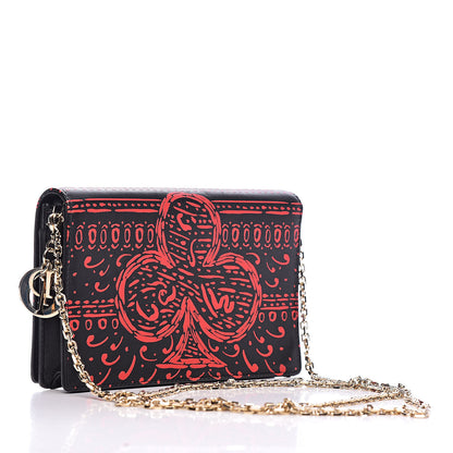 Christian Dior Calfskin Heart Printed Embossed Stars Wallet on Chain Red 3 of 11