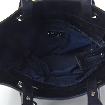 Chanel Metallic Coated Canvas Quilted Small Paris Biarritz Tote Blue 5 of 14