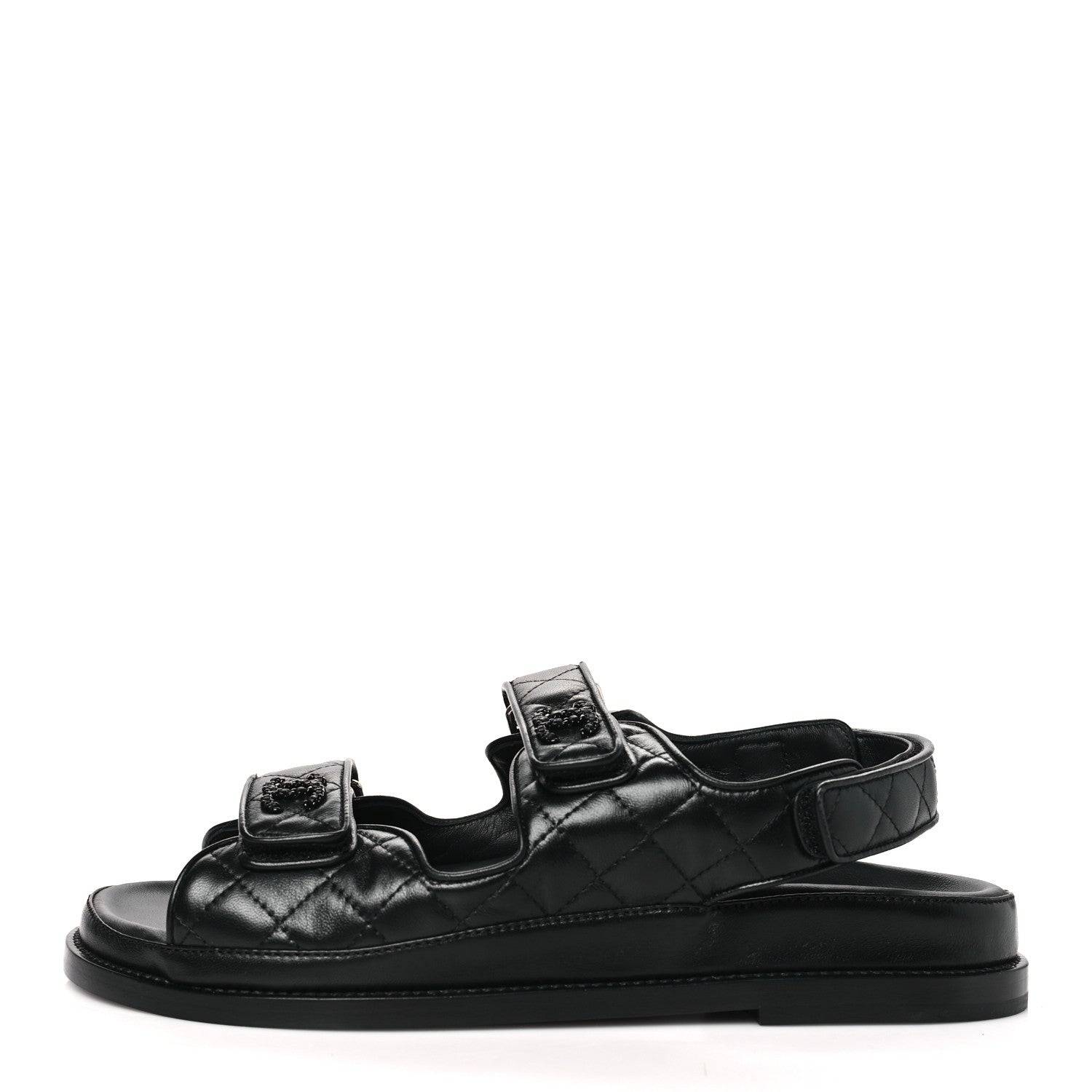Chanel Lambskin Velcro Dad Sandals 40 Black 1 of 9
