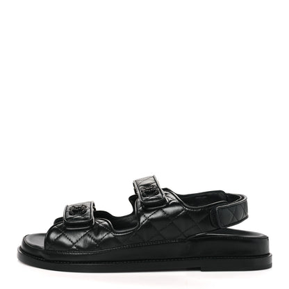 Chanel Lambskin Velcro Dad Sandals 40 Black 1 of 9
