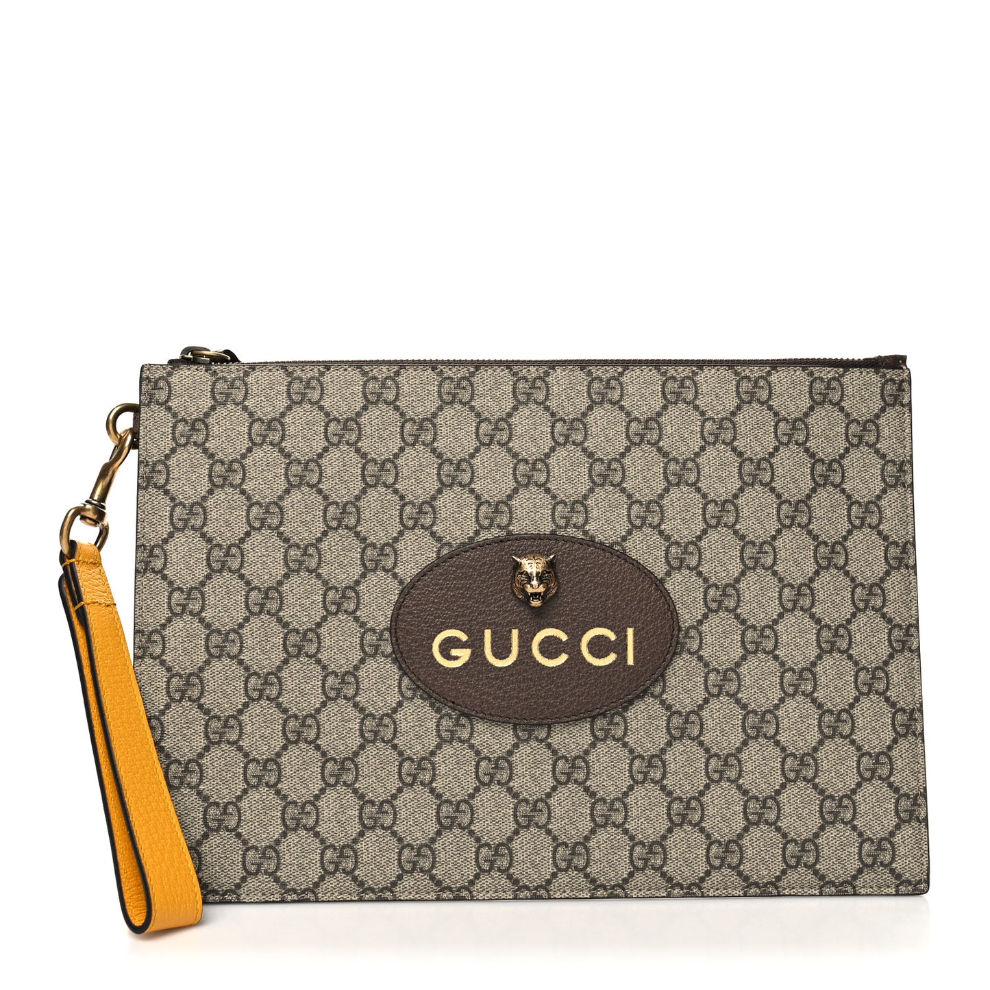 GG Supreme Monogram Neo Vintage Zip Wristlet Pouch Beige New Acero Crop
