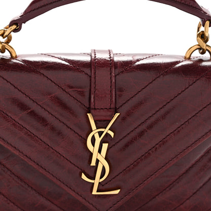 Saint Laurent Shiny Calfskin Matelasse Chevron Monogram Mini College Bag Deep Hot Wine 7 of 11