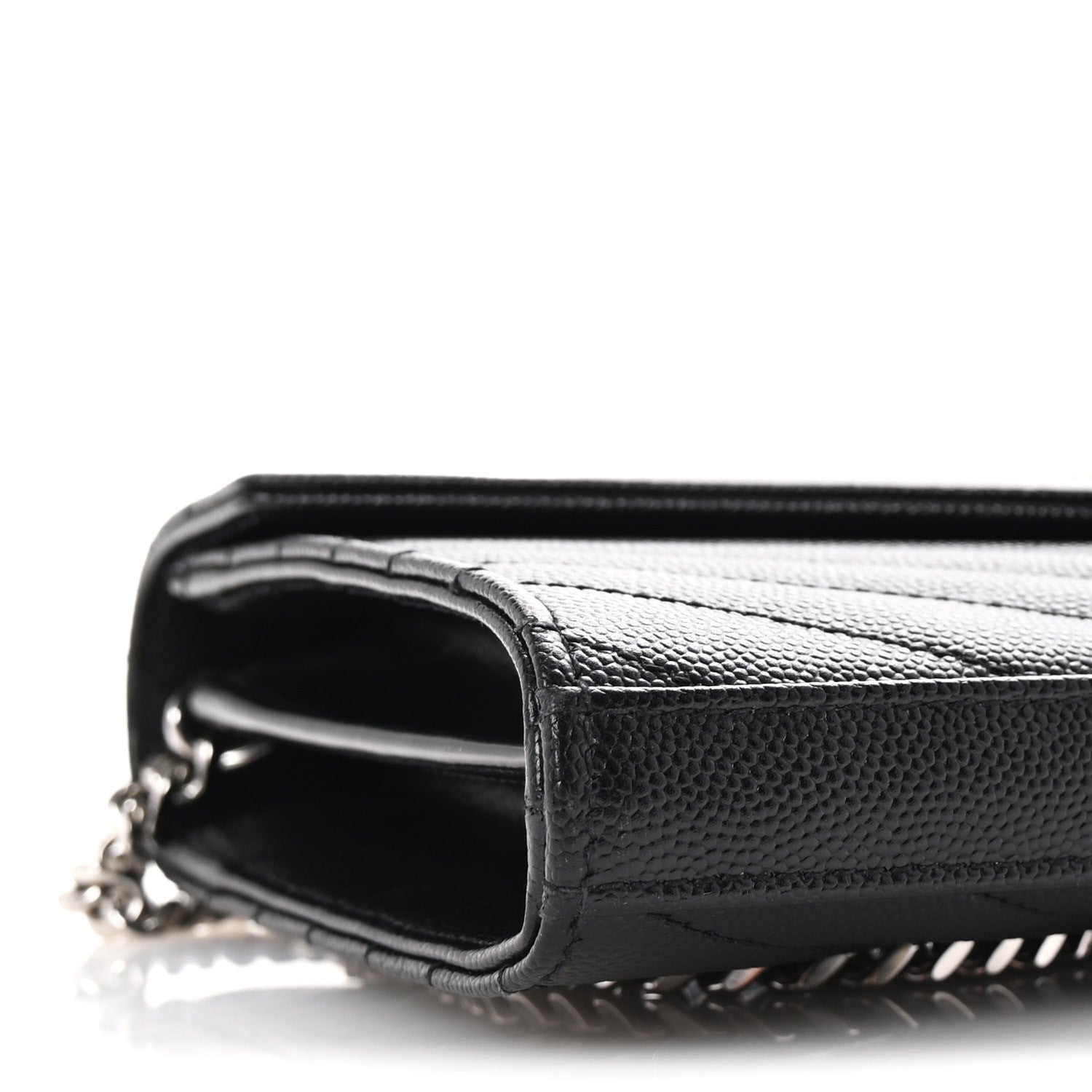 Saint Laurent Grain De Poudre Matelasse Chevron Monogram Chain Wallet Black 9 of 10