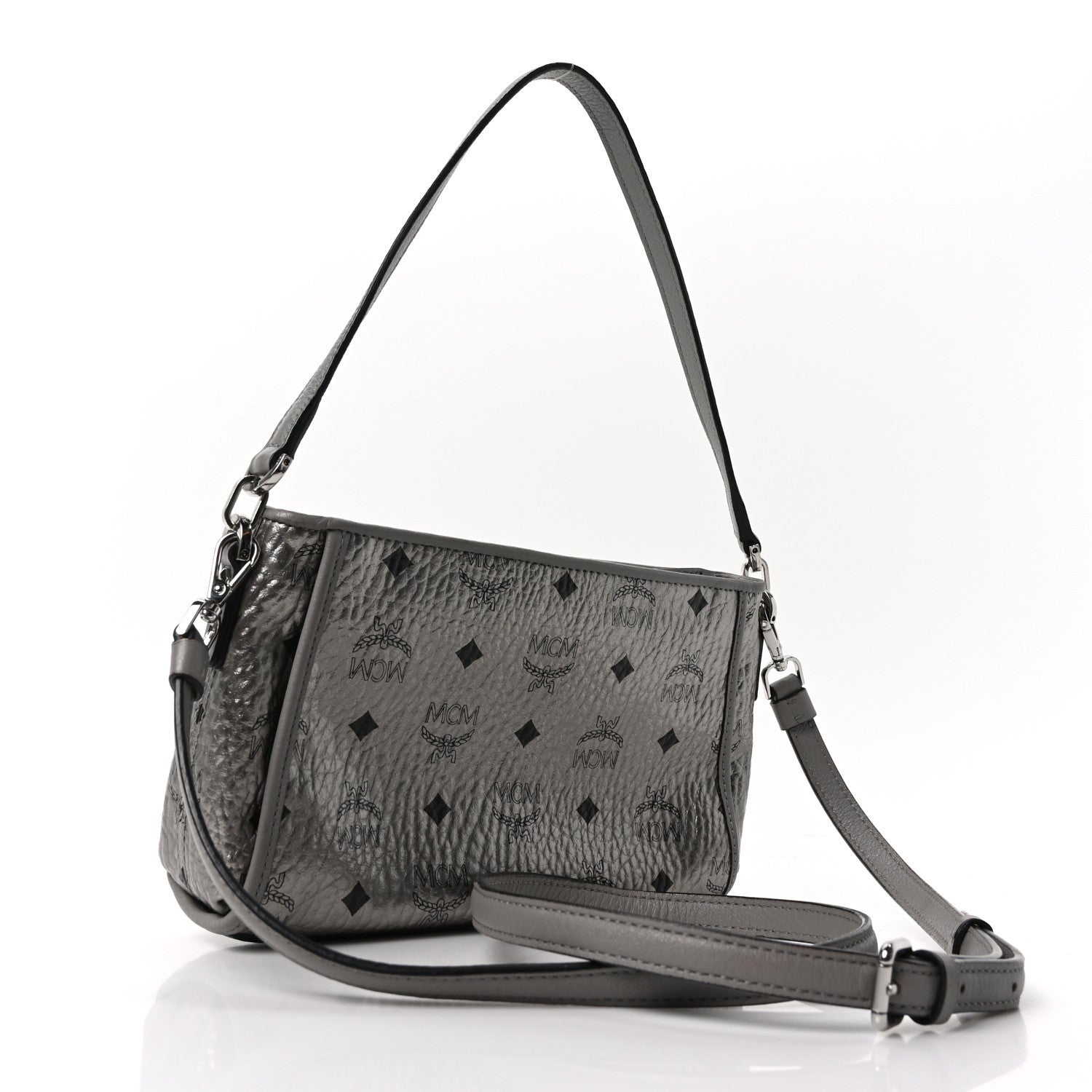 MCM ボディバッグ　シルバー MCM Metallic Visetos Crossbody Bag Silver 1787461 – FASHIONPHILE