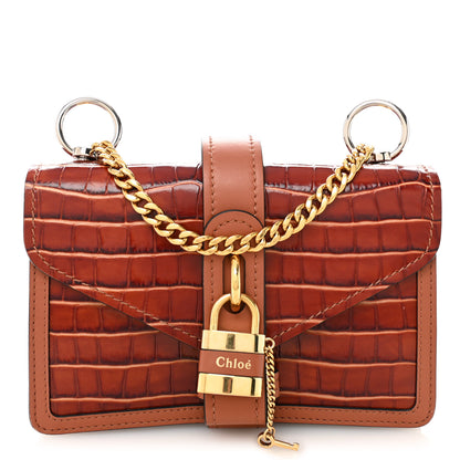 Chloe Calfskin Crocodile Embossed Aby Chain Shoulder Bag Chestnut Brown 1 of 12