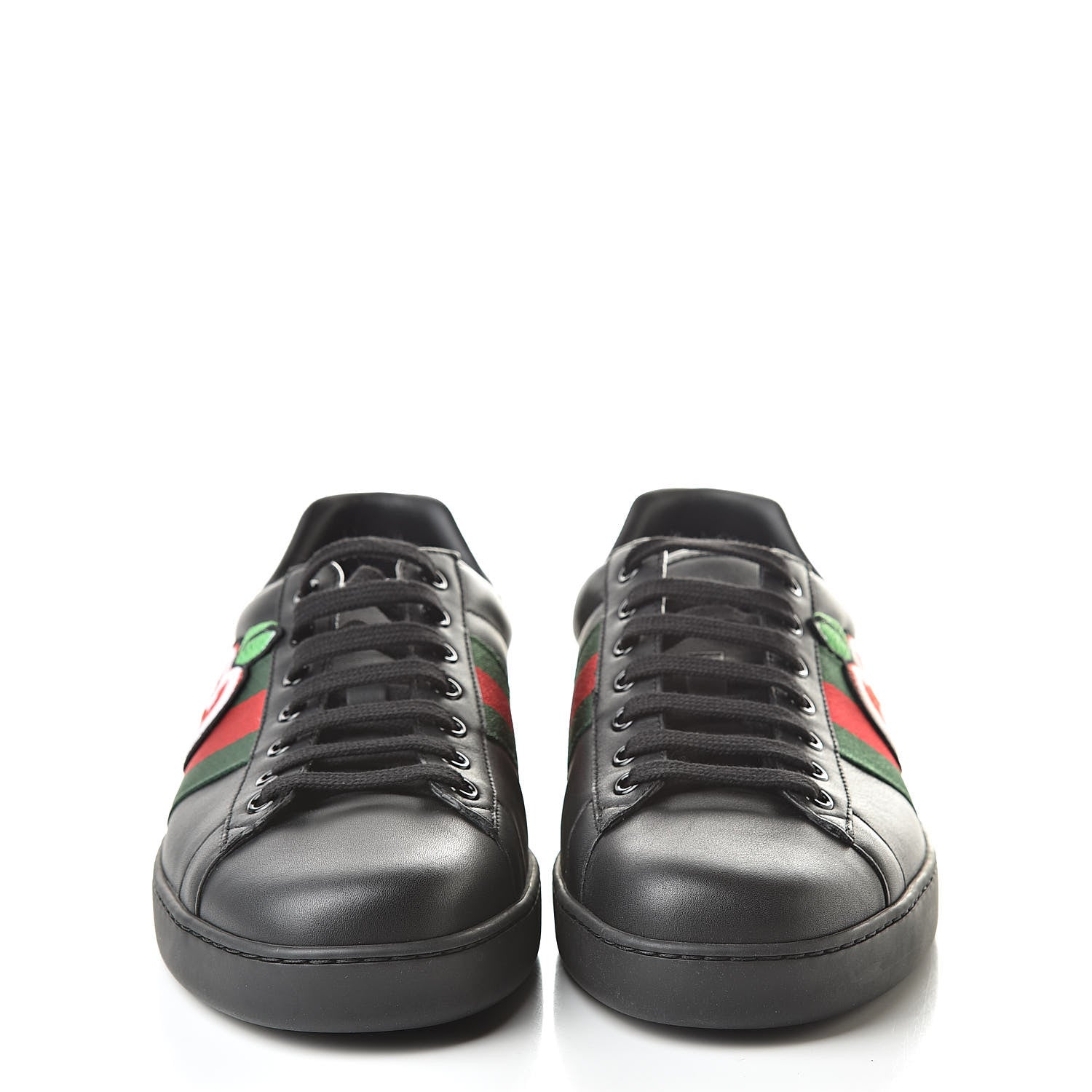 Gucci Calfskin Web GG Apple Embroidered Mens Ace Sneakers 9 Black 2 of 10