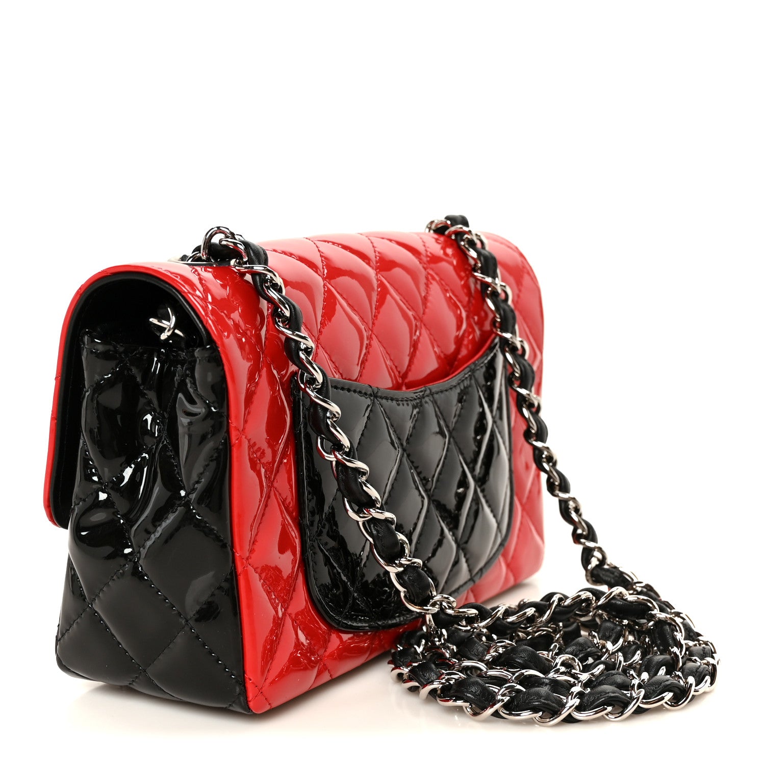 Chanel Patent Calfskin Quilted Bi-Color Mini Rectangular Flap Red Black 3 of 12