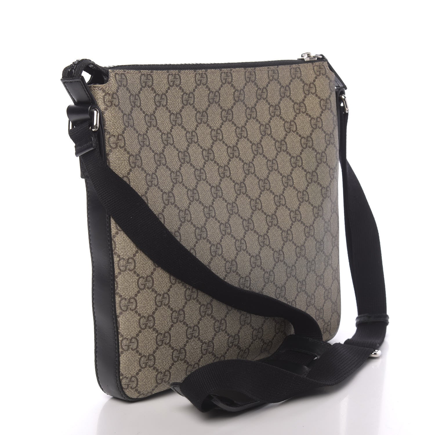 Gucci GG Supreme Monogram Flat Messenger Bag Black 3 of 10