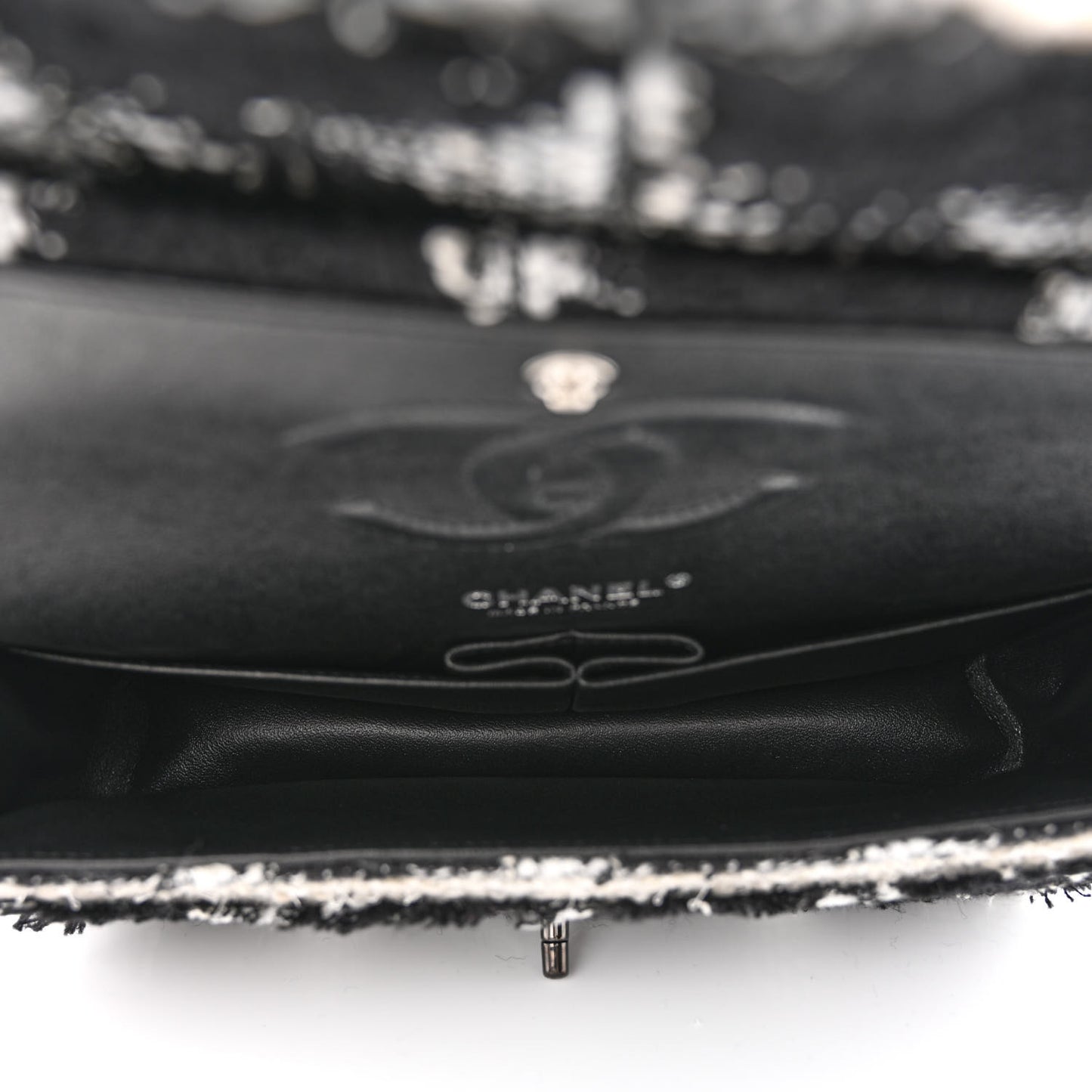 Tweed Quilted Tartan Medium Double Flap Black White