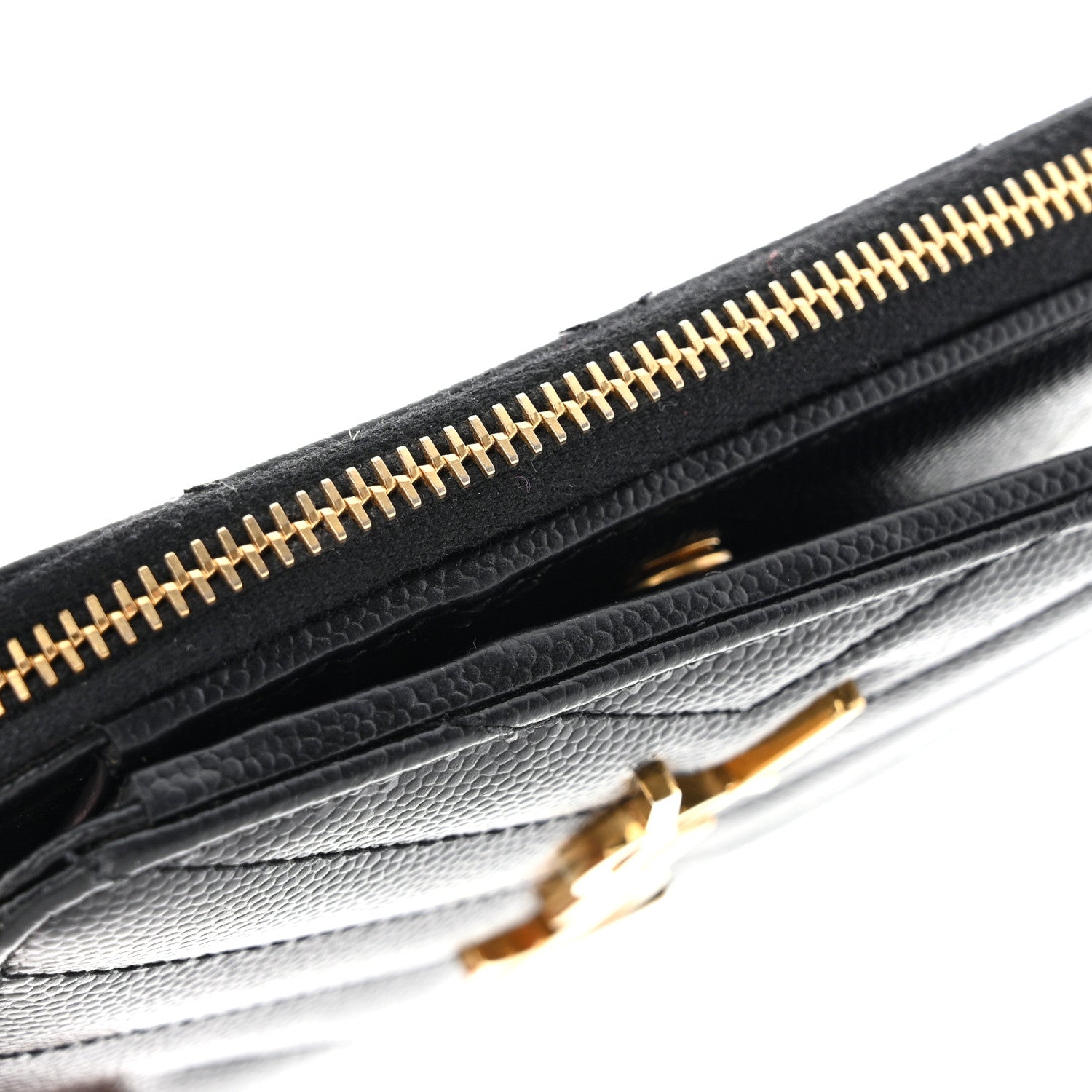 Saint Laurent Grain De Poudre Matelasse Chevron Monogram Compact Zip Around Wallet Black 11 of 11