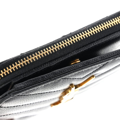 Saint Laurent Grain De Poudre Matelasse Chevron Monogram Compact Zip Around Wallet Black 11 of 11