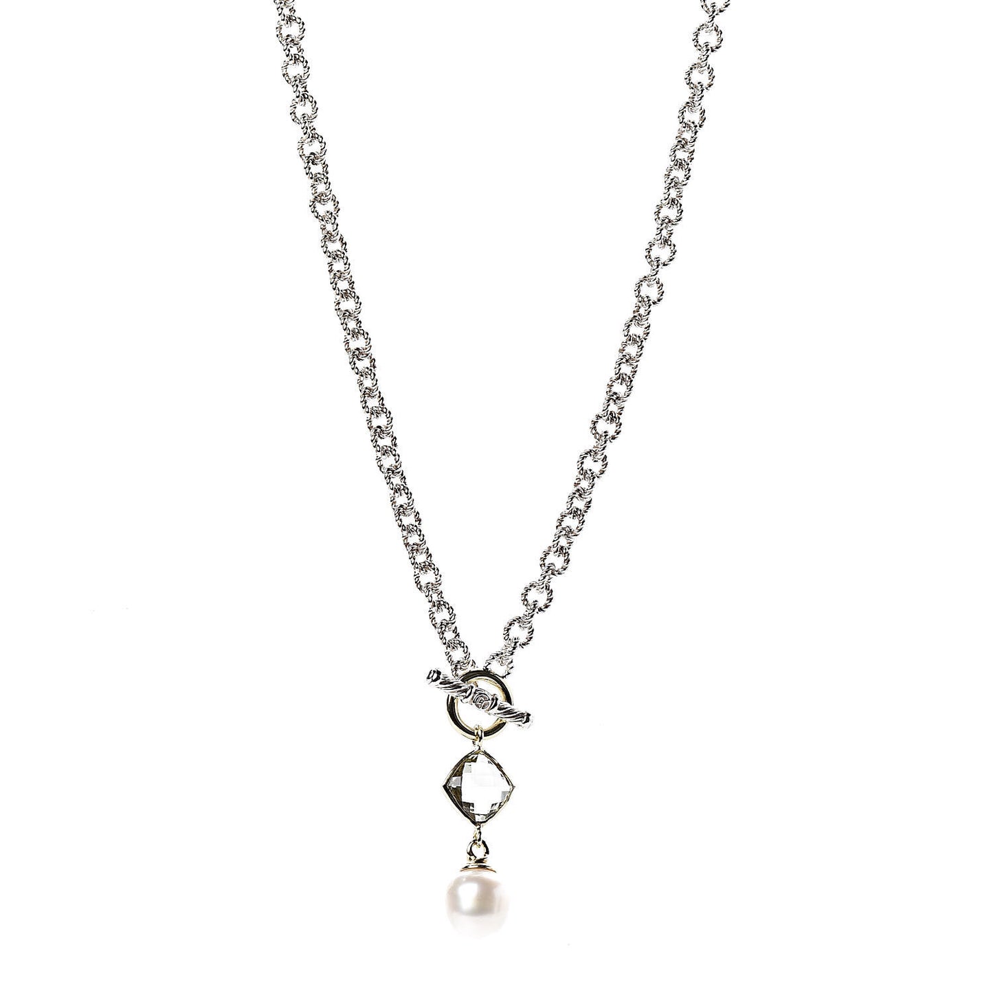 Sterling Silver 18K Yellow Gold Prasiolite Pearl Pendant Necklace