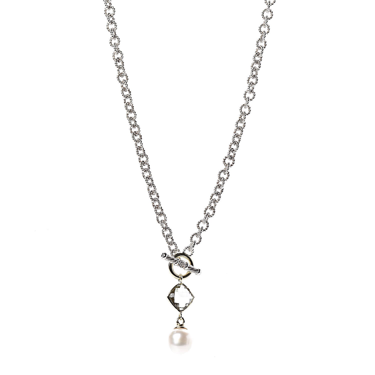 David Yurman Sterling Silver 18K Yellow Gold Prasiolite Pearl Pendant Necklace 1 of 5