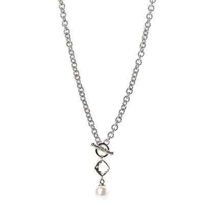 David Yurman Sterling Silver 18K Yellow Gold Prasiolite Pearl Pendant Necklace 1 of 5