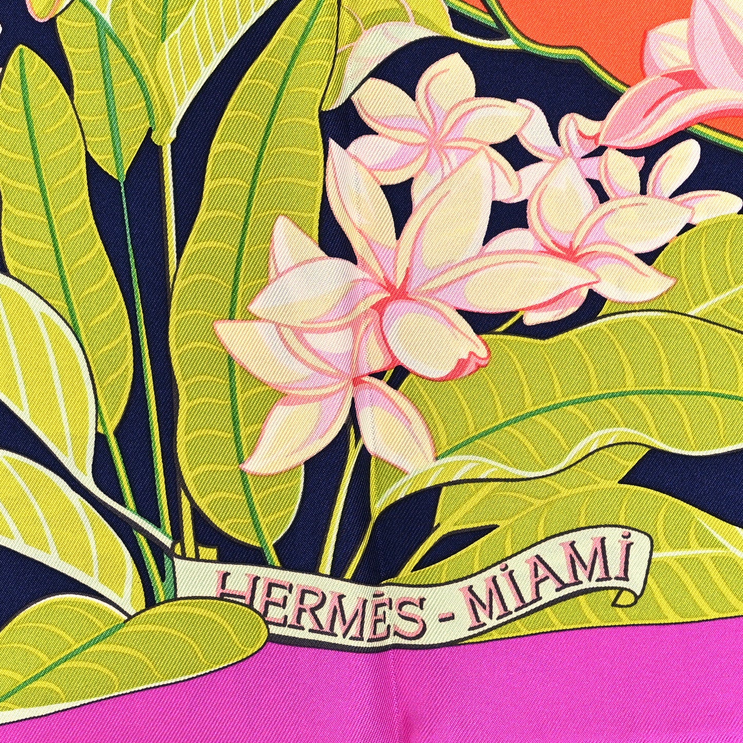 Silk Flamingo Party Scarf 90 Fuchsia Vert Orange