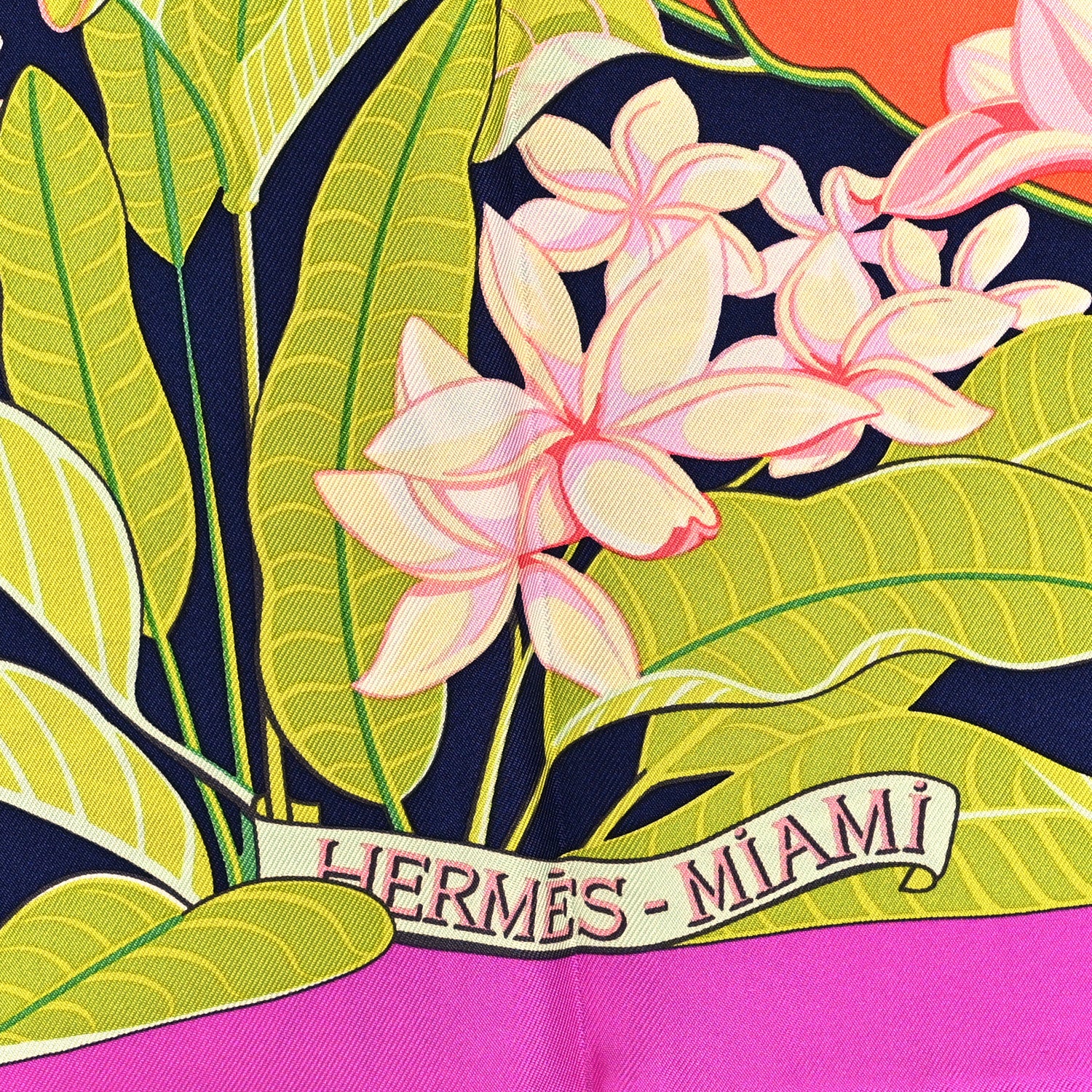 Hermes Silk Flamingo Party Scarf 90 Fuchsia Vert Orange 2 of 4