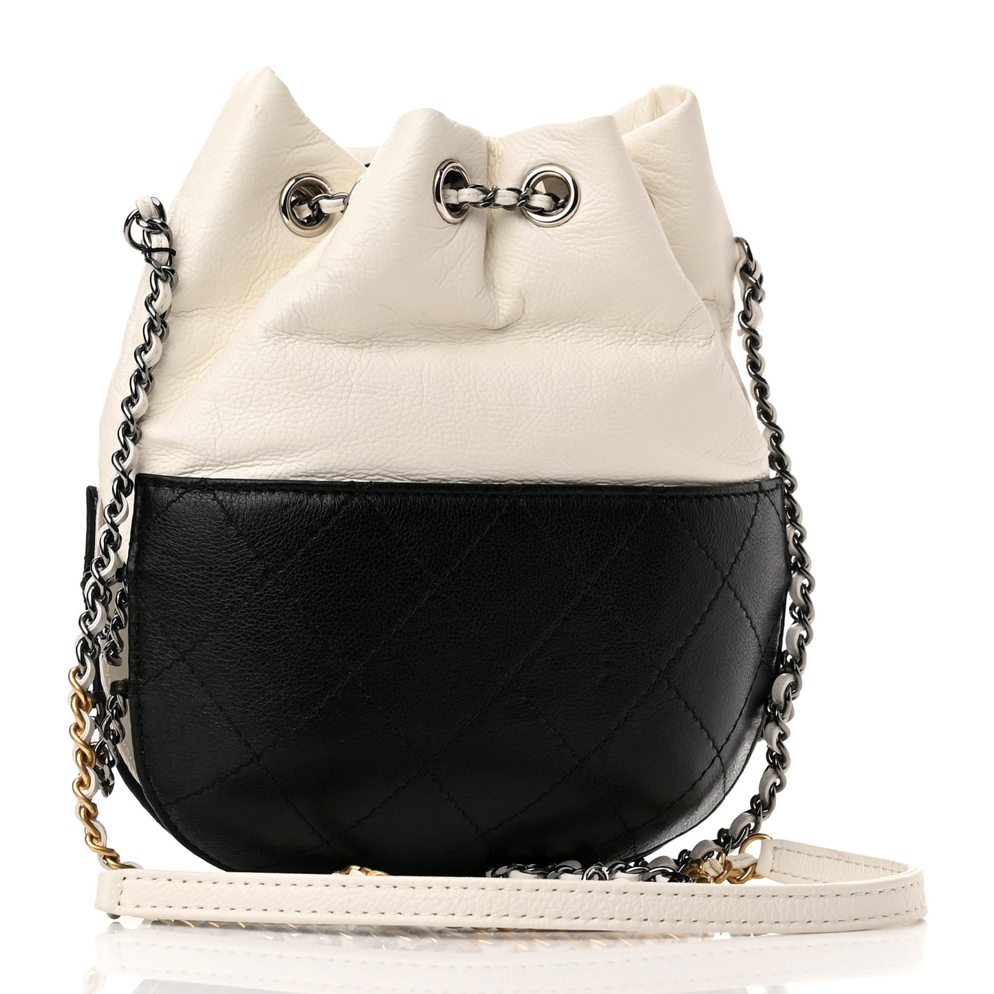 Aged Calfskin Quilted Small Gabrielle Bucket White Black