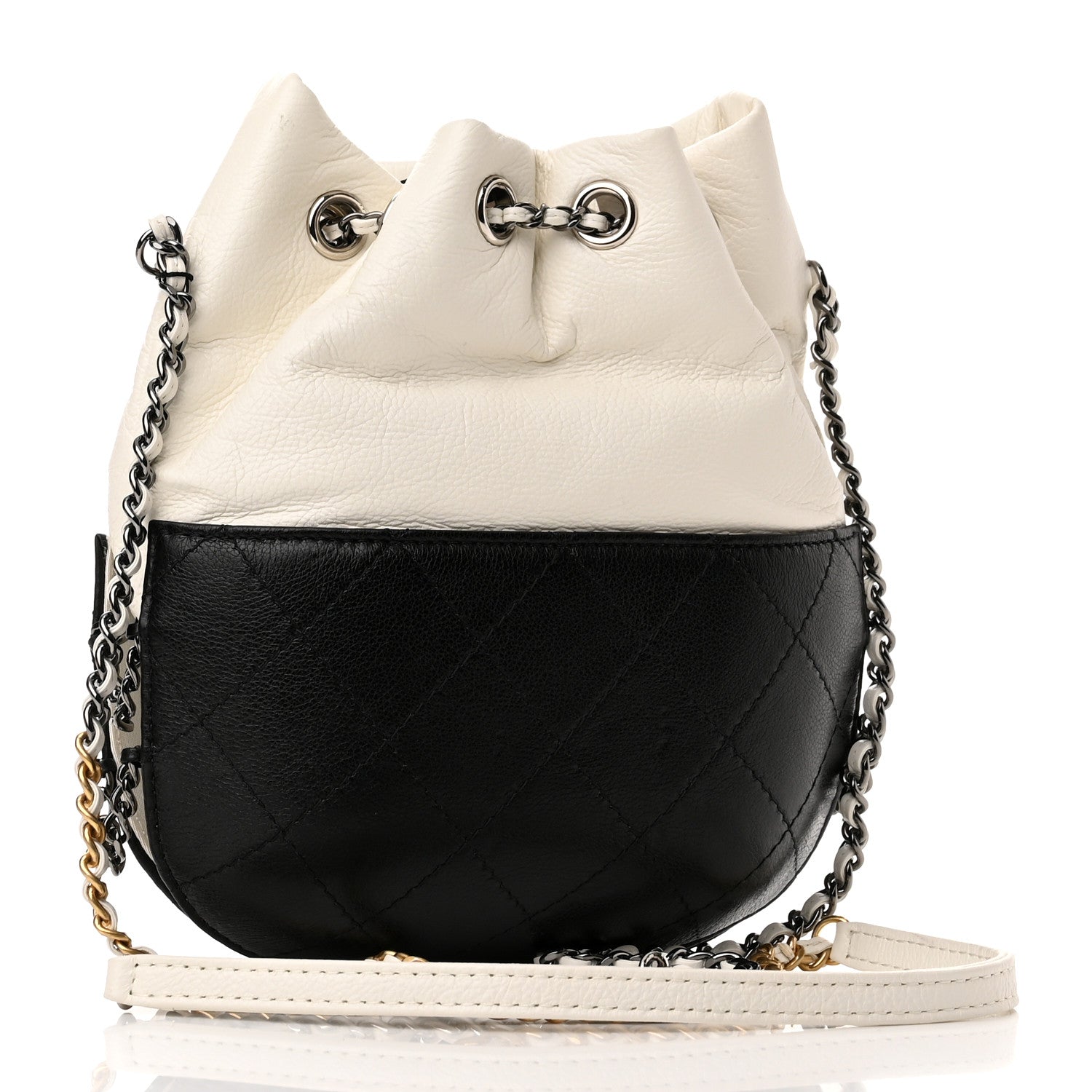 Chanel Aged Calfskin Quilted Small Gabrielle Bucket White Black 3 of 11