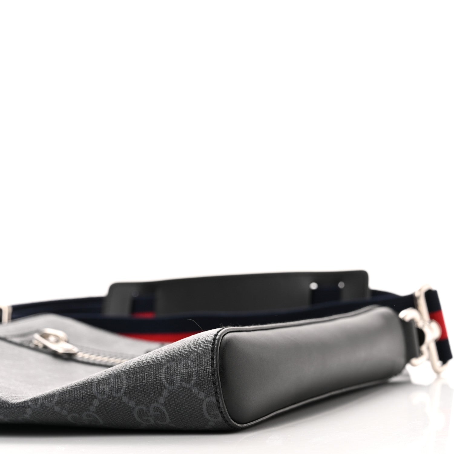 Gucci GG Supreme Monogram Web Small Flat Messenger Bag Black Grey 10 of 11