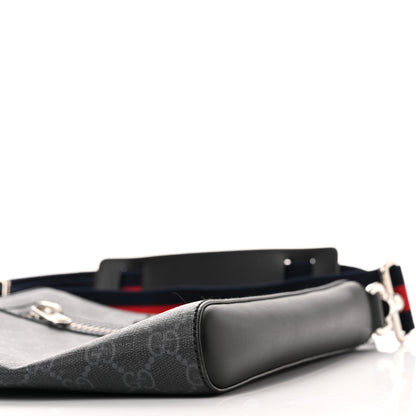Gucci GG Supreme Monogram Web Small Flat Messenger Bag Black Grey 10 of 11