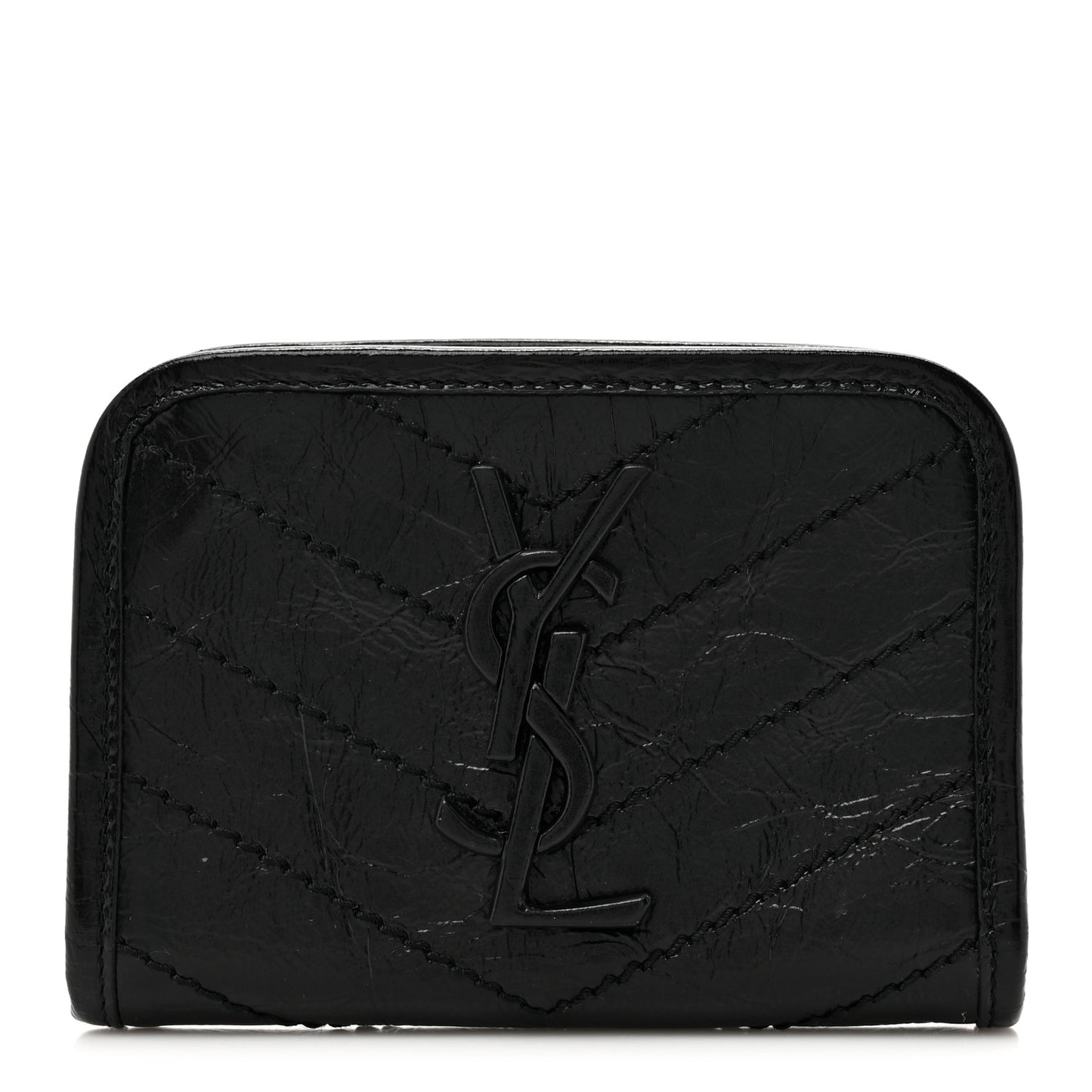 Crinkled Calfskin Matelasse Monogram Niki Card Holder Black