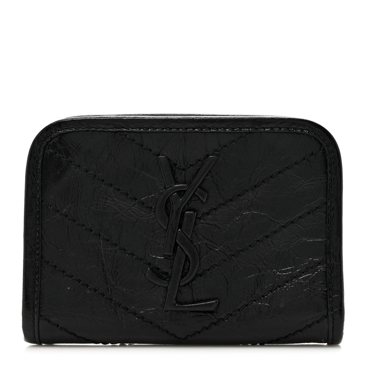 Saint Laurent Crinkled Calfskin Matelasse Monogram Niki Card Holder Black 1 of 8