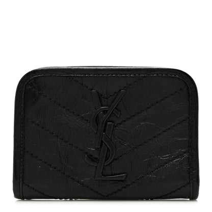 Saint Laurent Crinkled Calfskin Matelasse Monogram Niki Card Holder Black 1 of 8