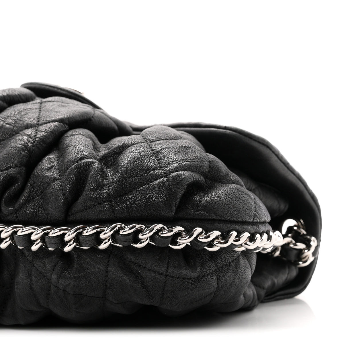 Washed Lambskin Quilted Medium Chain Around Messenger Black
