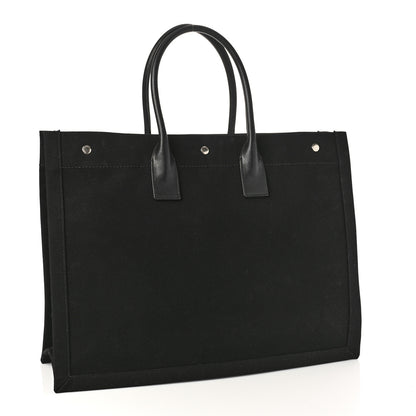 Saint Laurent Linen Calfskin Rive Gauche Tote Black 2 of 8