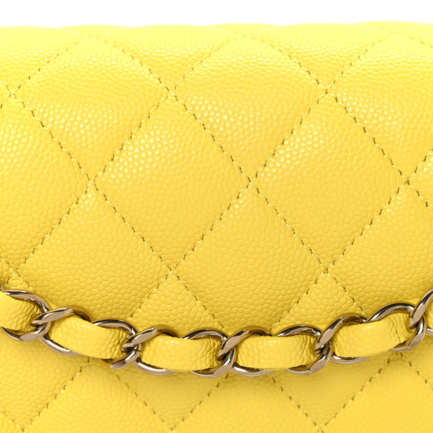 Caviar Quilted Medium Double Flap Yellow