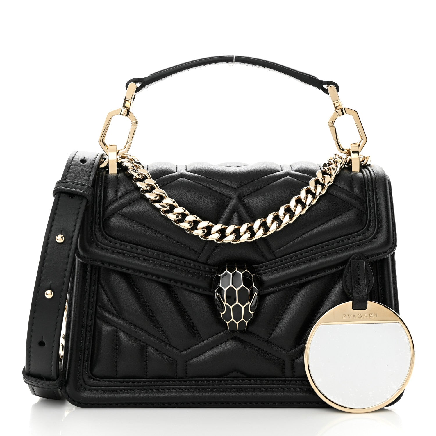 Bulgari Smooth Calfskin Quilted Serpenti Forever Diamond Maxi Framed Shoulder Bag Black 3 of 10
