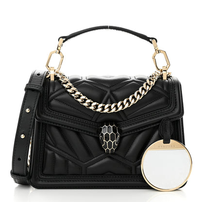 Bulgari Smooth Calfskin Quilted Serpenti Forever Diamond Maxi Framed Shoulder Bag Black 3 of 10