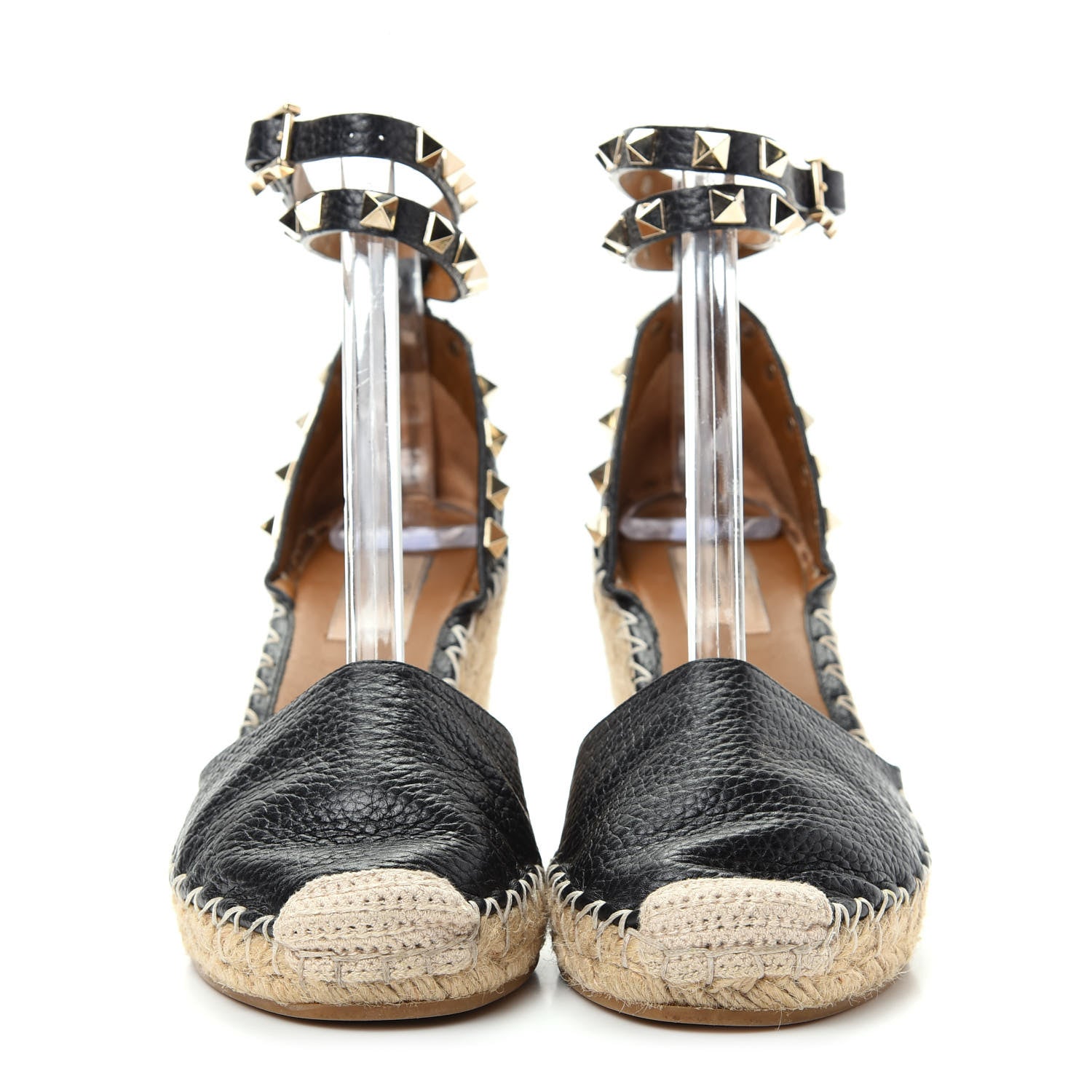 Valentino Garavani Grained Calfskin Rockstud Ankle Wrap Espadrille 15/85mm Wedges 36 Black Light Cuir 2 of 10