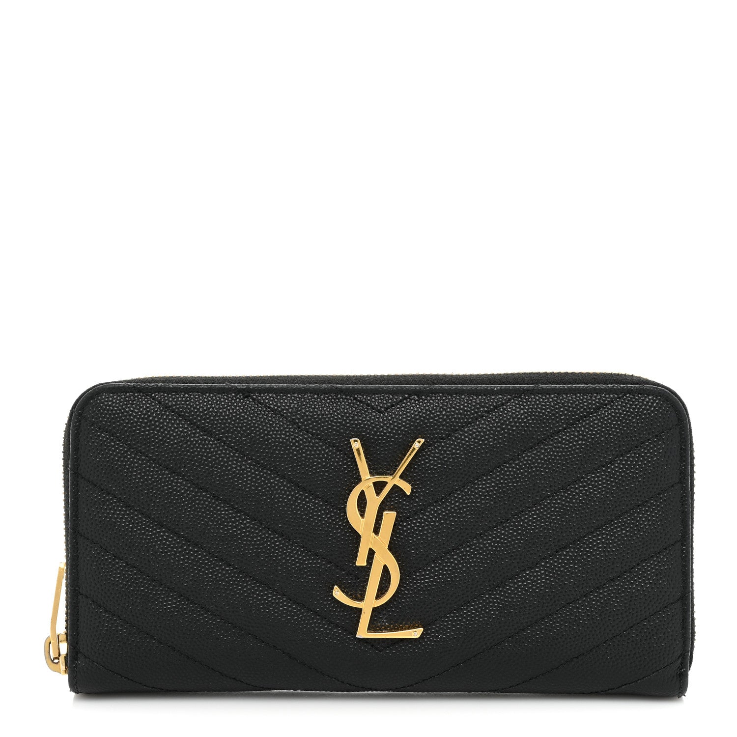 Saint Laurent Grain De Poudre Matelasse Chevron Monogram Zip Around Wallet Black 1 of 14